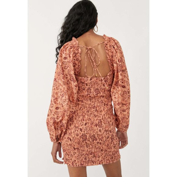FREE PEOPLE Smock It To Me Mini Dress / Apricot Combo NWT - Picture 7 of 14